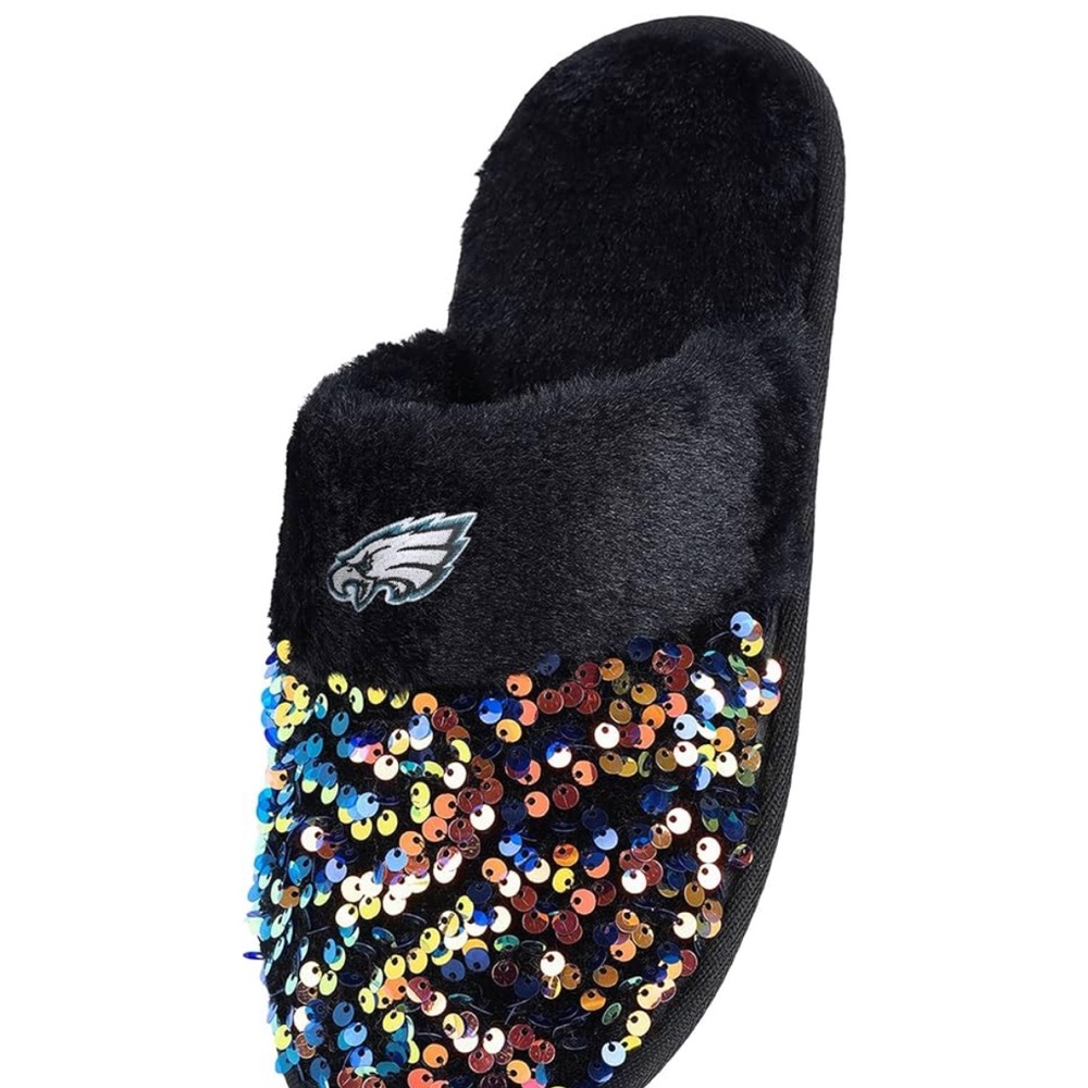 NFL Philadelphia Eagles Sequin Slippers - Black and Multicolor - Picture 3 of 6